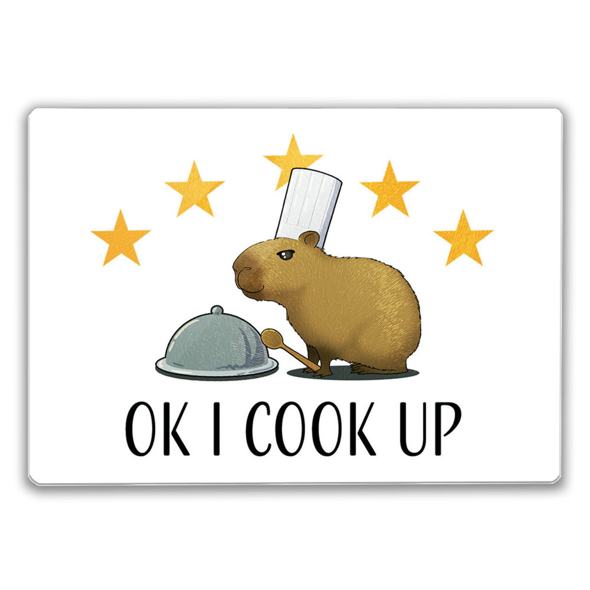 Capybara-Koch Schneidebrett aus Glas mit Spruch Ok I cook up