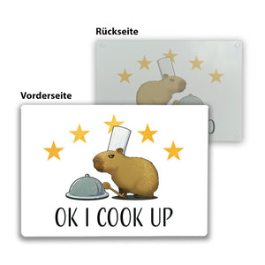 Capybara-Koch Schneidebrett aus Glas mit Spruch Ok I cook up