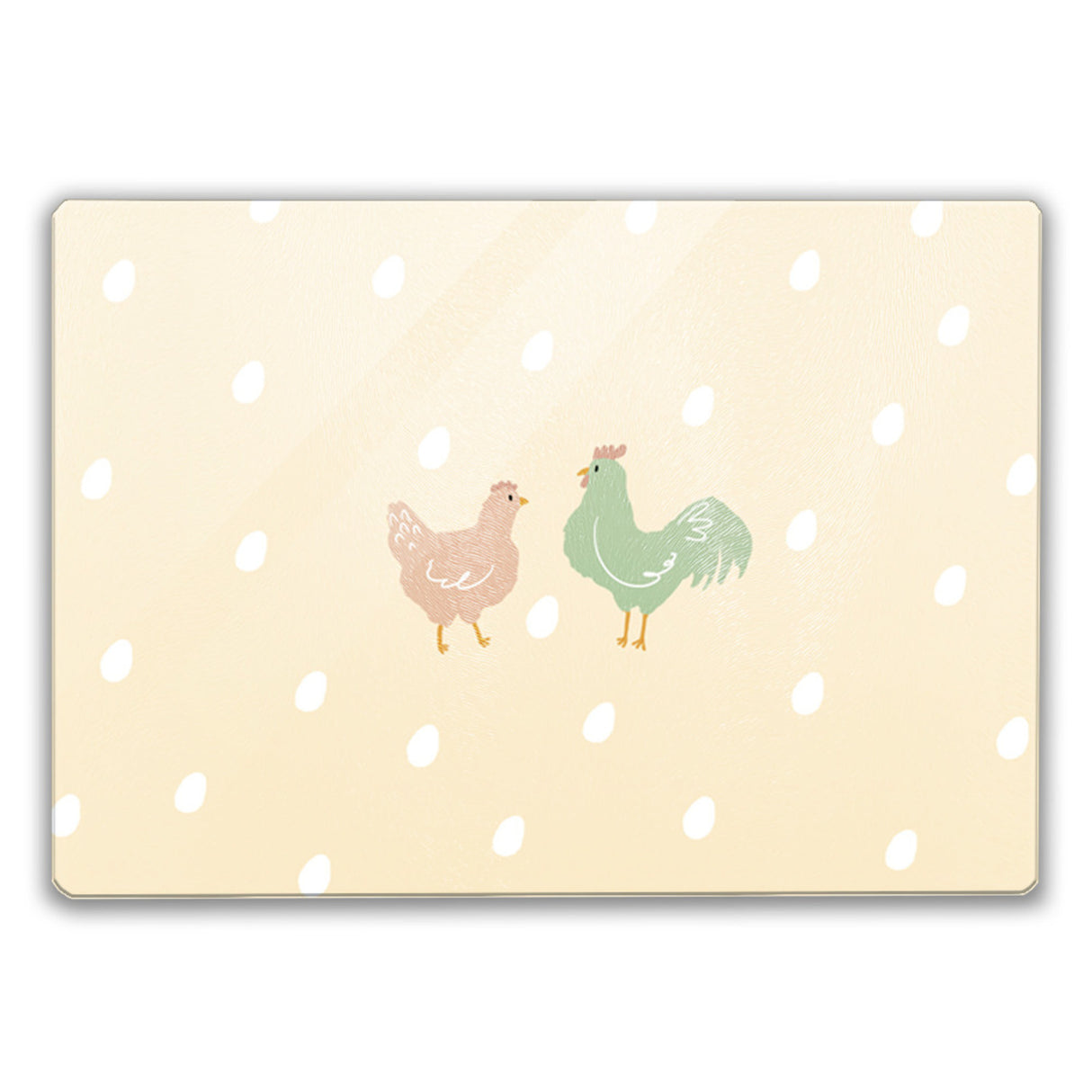 Huhn und Hahn Schneidebrett aus Glas