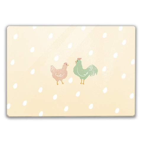 Huhn und Hahn Schneidebrett aus Glas