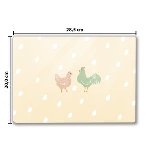 Huhn und Hahn Schneidebrett aus Glas