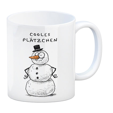 Schneemann mit Hut Kaffeebecher mit Spruch Cooles Plätzchen