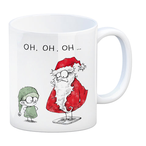 Weihnachtsmann und Elf Kaffeebecher mit Spruch OH OH OH