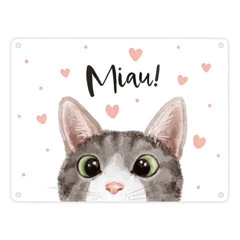 Miau Katze Metallschild in 15x20 cm