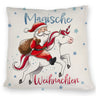 Weihnachtsmann auf Einhorn Kissen mit Spruch Magische Weihnachten