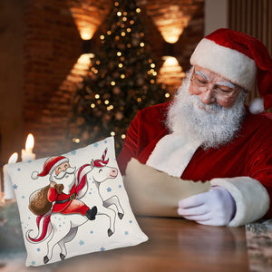 Weihnachtsmann auf Einhorn Kissen