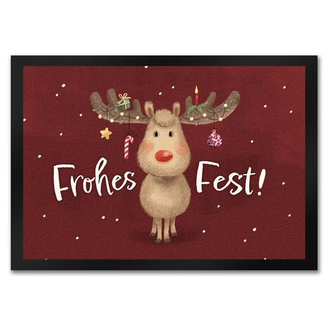 Frohes Fest Rentier mit Weihnachtsschmuck Fußmatte in 35x50 cm