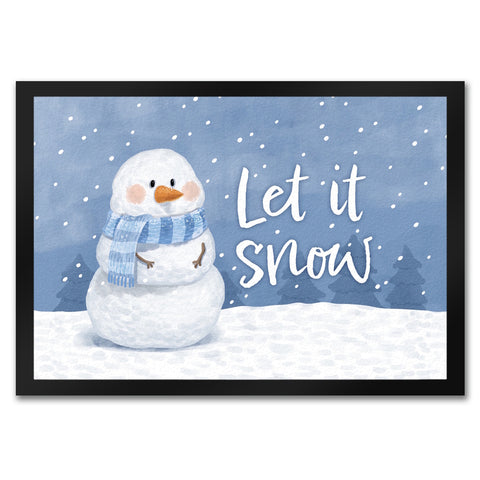 Schneemann im Wintersturm Fußmatte in 35x50 cm mit Spruch Let it snow