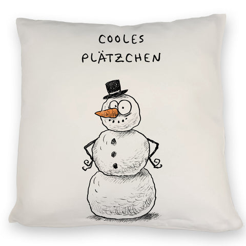 Schneemann mit Hut Kissen mit Spruch Cooles Plätzchen