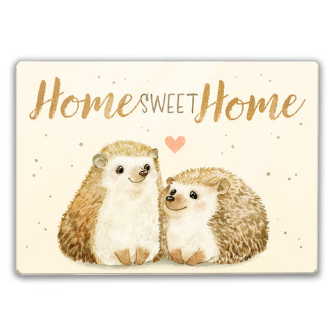 Igel Schneidebrett aus Glas mit Spruch Home Sweet Home