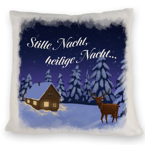 Winterlandschaft mit Hirsch Kissen mit Spruch Stille Nacht heilige Nacht