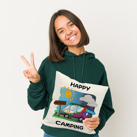 Hippie Wohnmobil Kissen mit Spruch Happy Camping