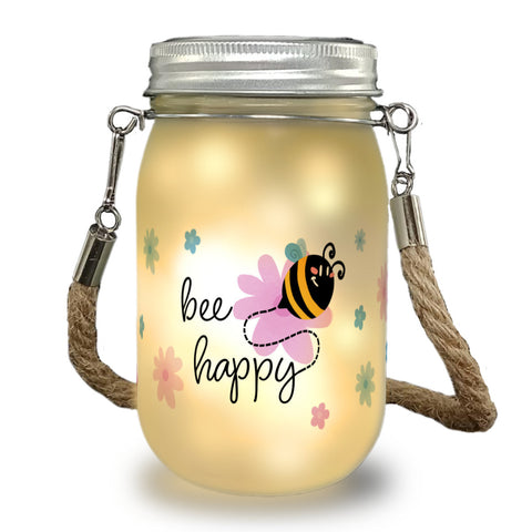 Bee happy Solarlicht mit niedlicher Biene und Blumen