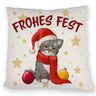 Katze mit Mütze Kissen mit Spruch Frohes Fest