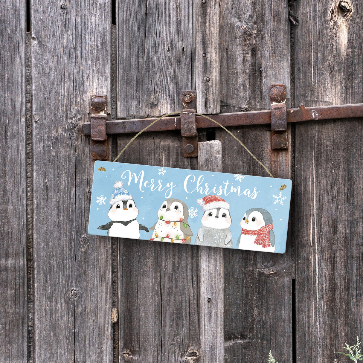 Baby Pinguin Metallschild mit Spruch Merry Christmas