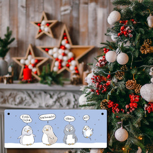 Pinguin Familie Metallschild mit Spruch Fröhliche Weihnacht überall