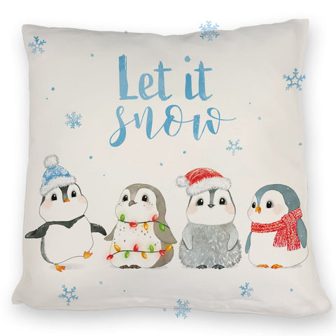 Pinguin Kissen mit Spruch Let it snow