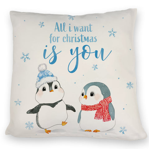 Pinguin Kissen mit Spruch All i want for christmas is you