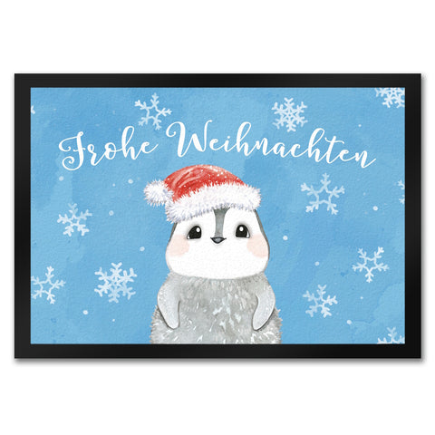 Pinguin mit Weihnachtsmütze Fußmatte in 35x50 cm und Spruch Frohe Weihnachten
