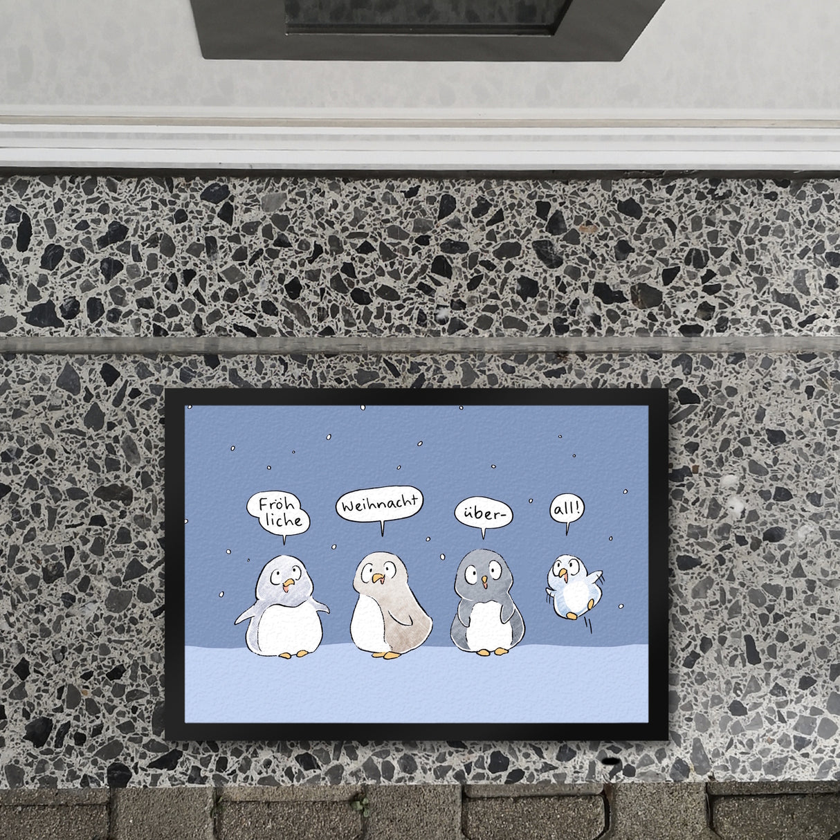 Pinguin Familie Fußmatte in 35x50 cm mit Spruch Fröhliche Weihnacht überall