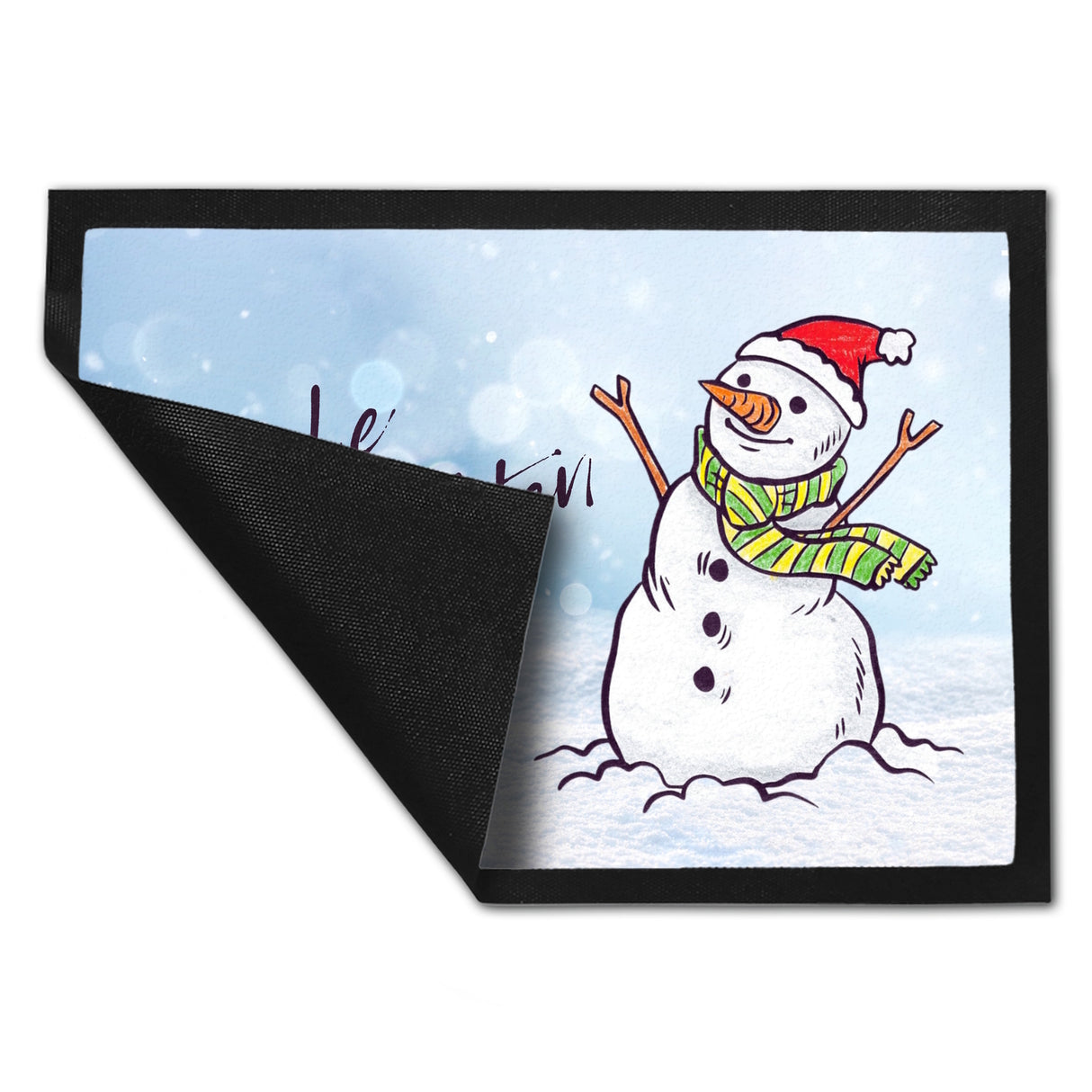 Schneemann mit Mütze Fußmatte in 35x50 cm mit Spruch Frohe Weihnachten