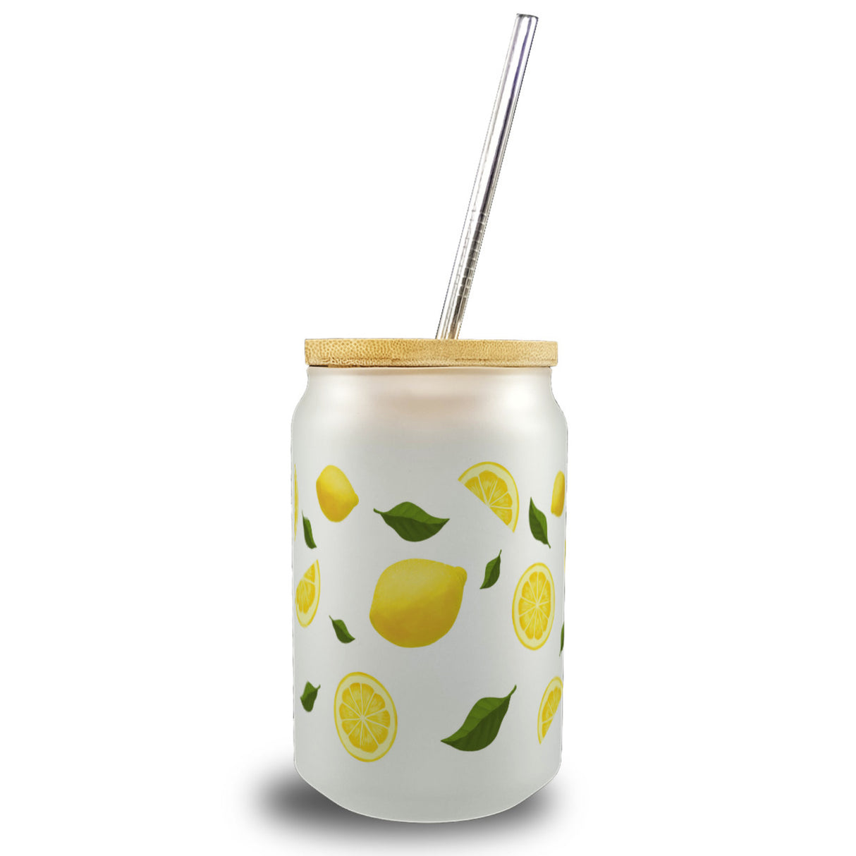 Zitronen Trinkglas mit Bambusdeckel