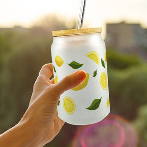 Zitronen Trinkglas mit Bambusdeckel