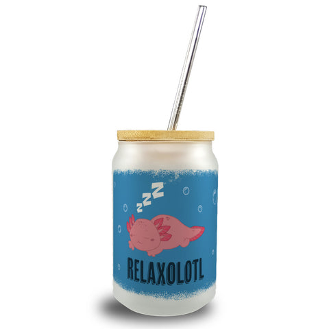 Relaxolotl Trinkglas mit Bambusdeckel mit schlafenden Axolotl