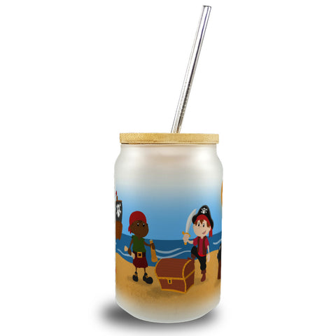 Kleine Piraten Trinkglas mit Bambusdeckel