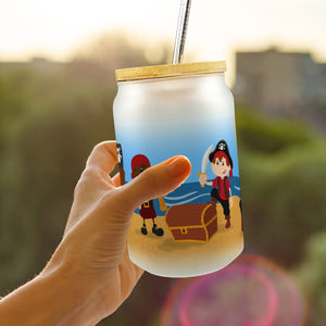 Kleine Piraten Trinkglas mit Bambusdeckel