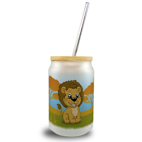 Löwenkind Trinkglas mit Bambusdeckel