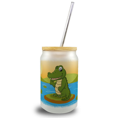 Krokodil Trinkglas mit Bambusdeckel