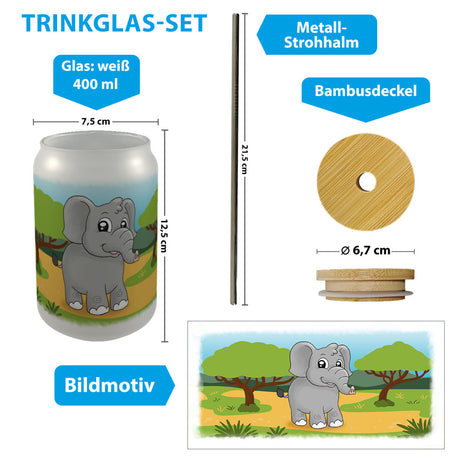 Elefant Trinkglas mit Bambusdeckel