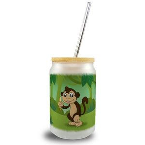 Affe im Dschungel Trinkglas mit Bambusdeckel