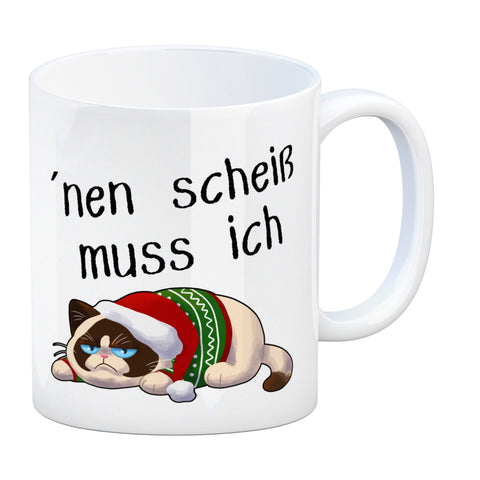 Genervter Kater Kaffeebecher mit Spruch nen scheiß muss ich