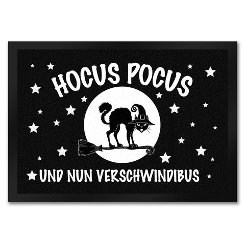 Schwarze Katze mit Zauberspruch Fußmatte - Hocus Pocus Verschwindibus