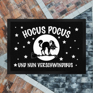 Schwarze Katze mit Zauberspruch Fußmatte - Hocus Pocus Verschwindibus