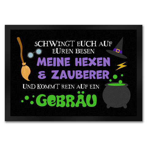 Hexenkessel Halloween Fußmatte mit Spruch- Kommt Hexen & Zauberer auf ein Gebräu