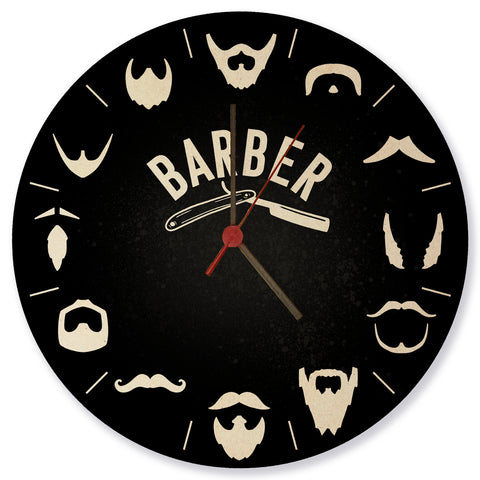 Barber Wanduhr mit unterschiedlichen Barttypen