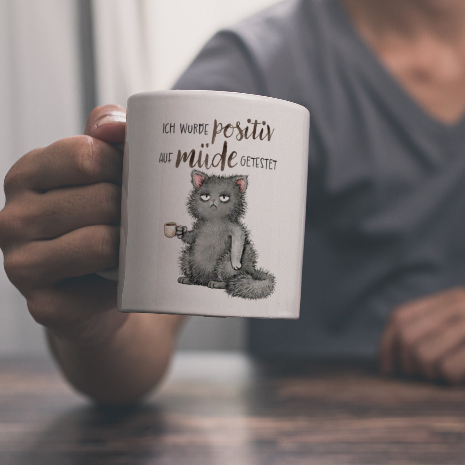Lustige Katzen-Tasse ‚Ähm … NÖ!‘ Mit Deckel – Schwarz-weiß Für Büro & Alltag