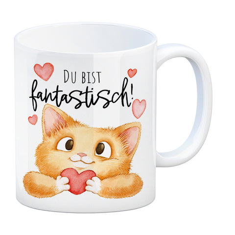 Katze Kaffeebecher mit Spruch Du bist fantastisch