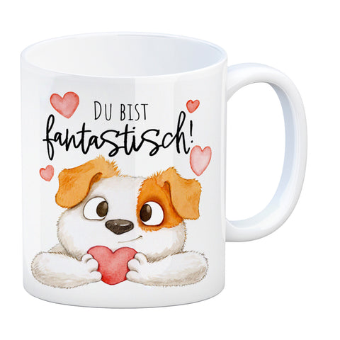 Hund Kaffeebecher mit Spruch Du bist fantastisch