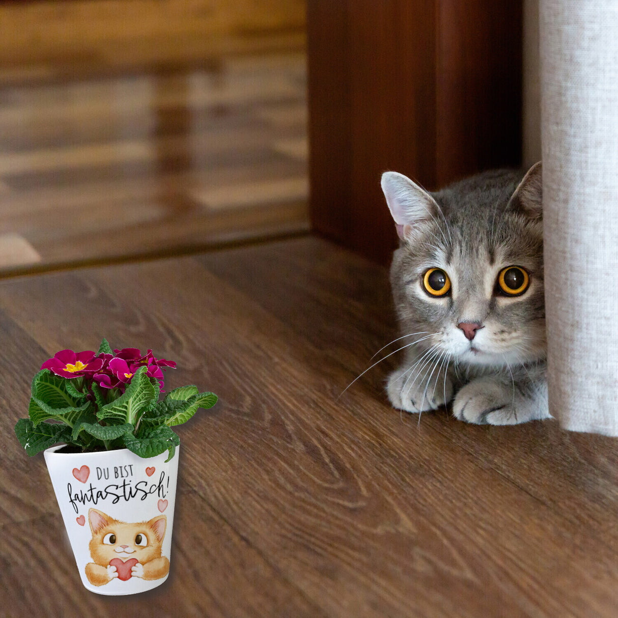 Katze Blumentopf mit Spruch Du bist fantastisch