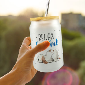 Relax Getränk Trinkglas mit Bambusdeckel niedlichem Hund
