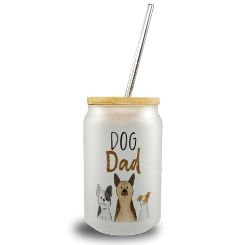 Dog Dad Trinkglas mit Bambusdeckel mit Spruch