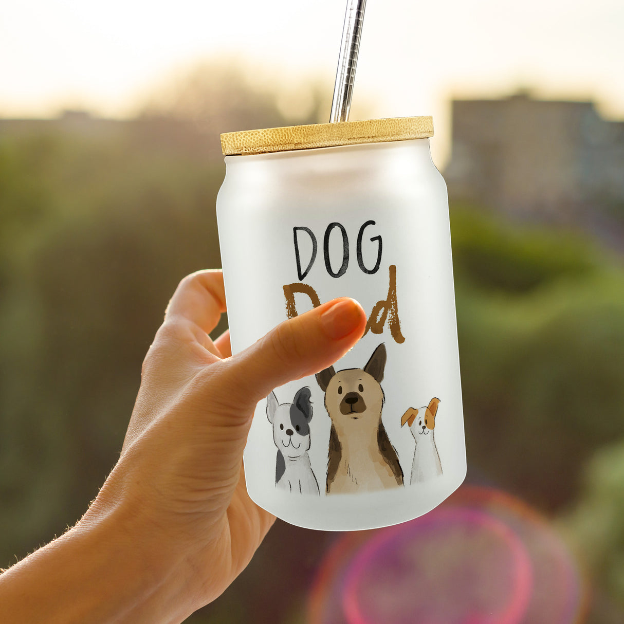 Dog Dad Trinkglas mit Bambusdeckel mit Spruch