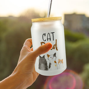 Cat Dad Trinkglas mit Bambusdeckel mit Spruch