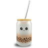 Bubble Tea Trinkglas mit Bambusdeckel in orange