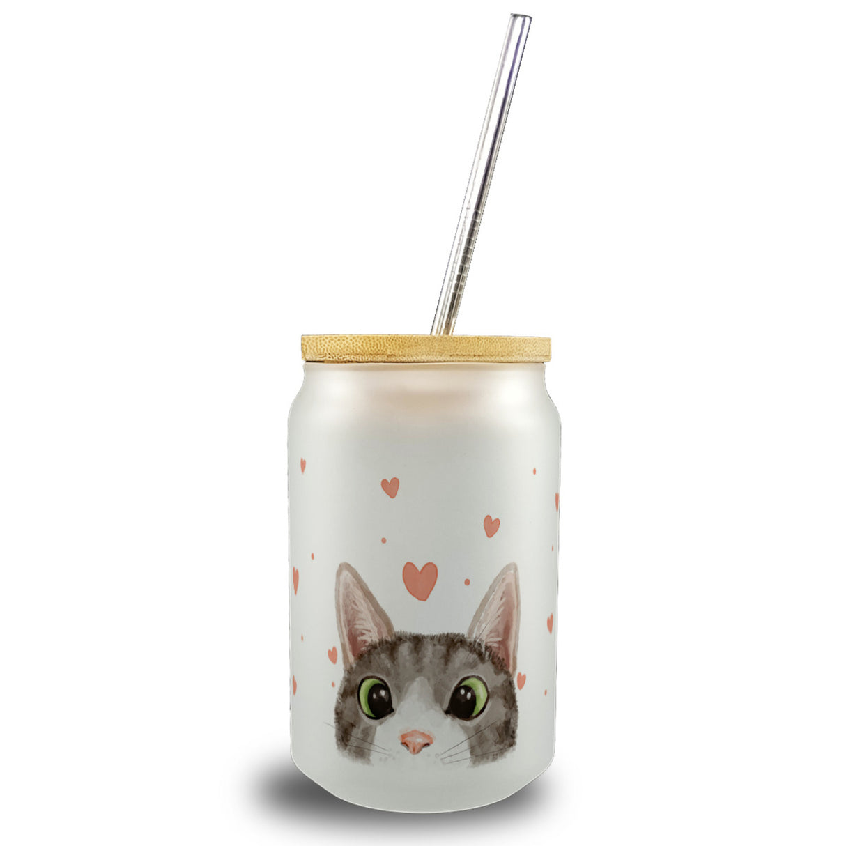 Katze Trinkglas mit Bambusdeckel im Aquarell-Stil