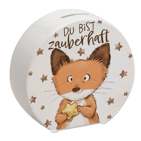 Du bist zauberhaft Spardose mit Fuchs im Aquarell-Stil und Spruch